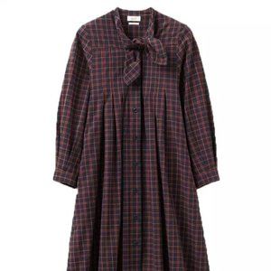 TOAST Check Cotton Tie Neck Dress, Slate/Aurora Red, size 16 UK /12 US, NWT